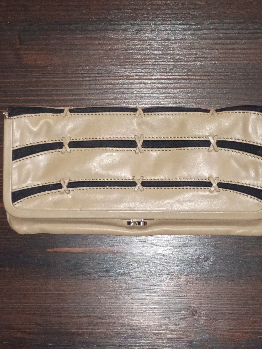 Vintage Beige and Black Woven-Strip Clutch